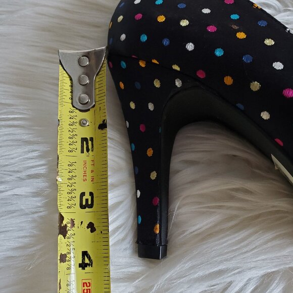 K9 Rocket Dog Black Polka Dot Satin Toe Bow Pumps SZ 8 - Picture 11 of 12